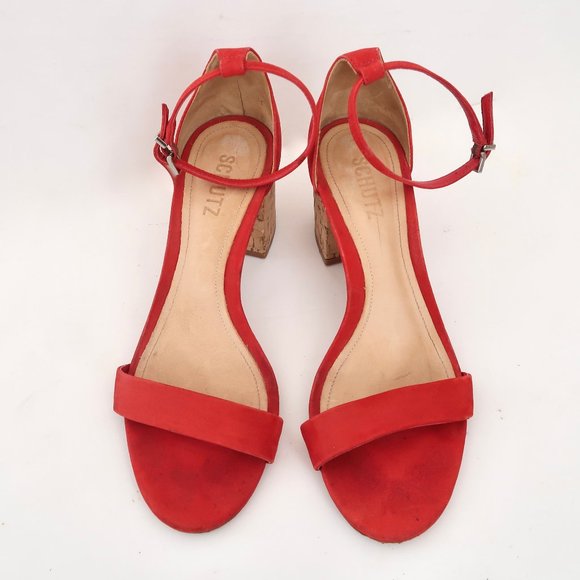 SCHUTZ Chime City red suede & cork heel sandals - Picture 4 of 8